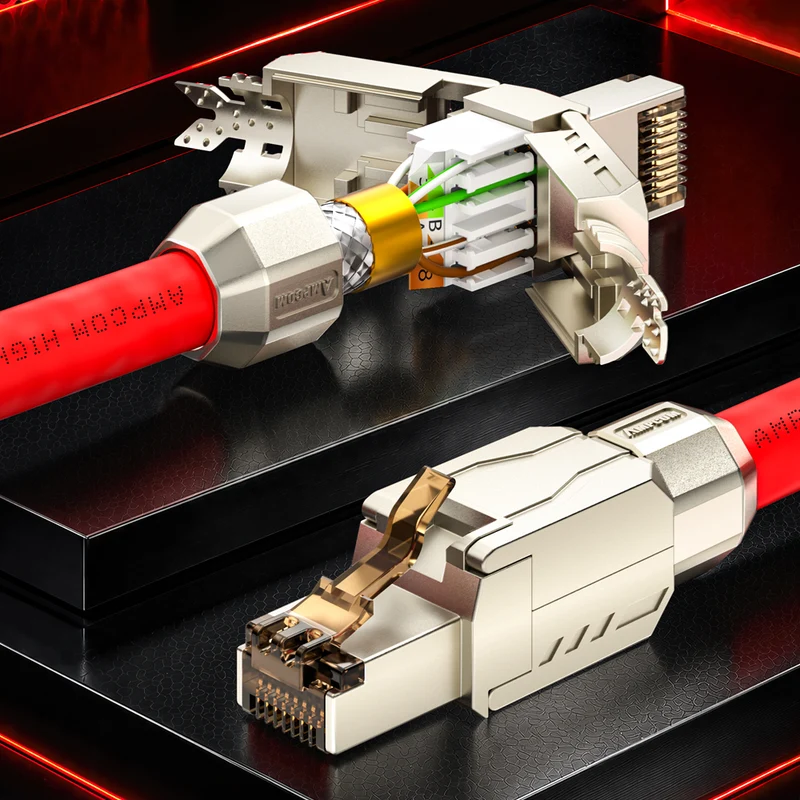 AMPCOM CFS Series Cat6a Zinc-Alloy Shielded Tool-Free RJ45 Connector for 22-24 AWG Ethernet Cable